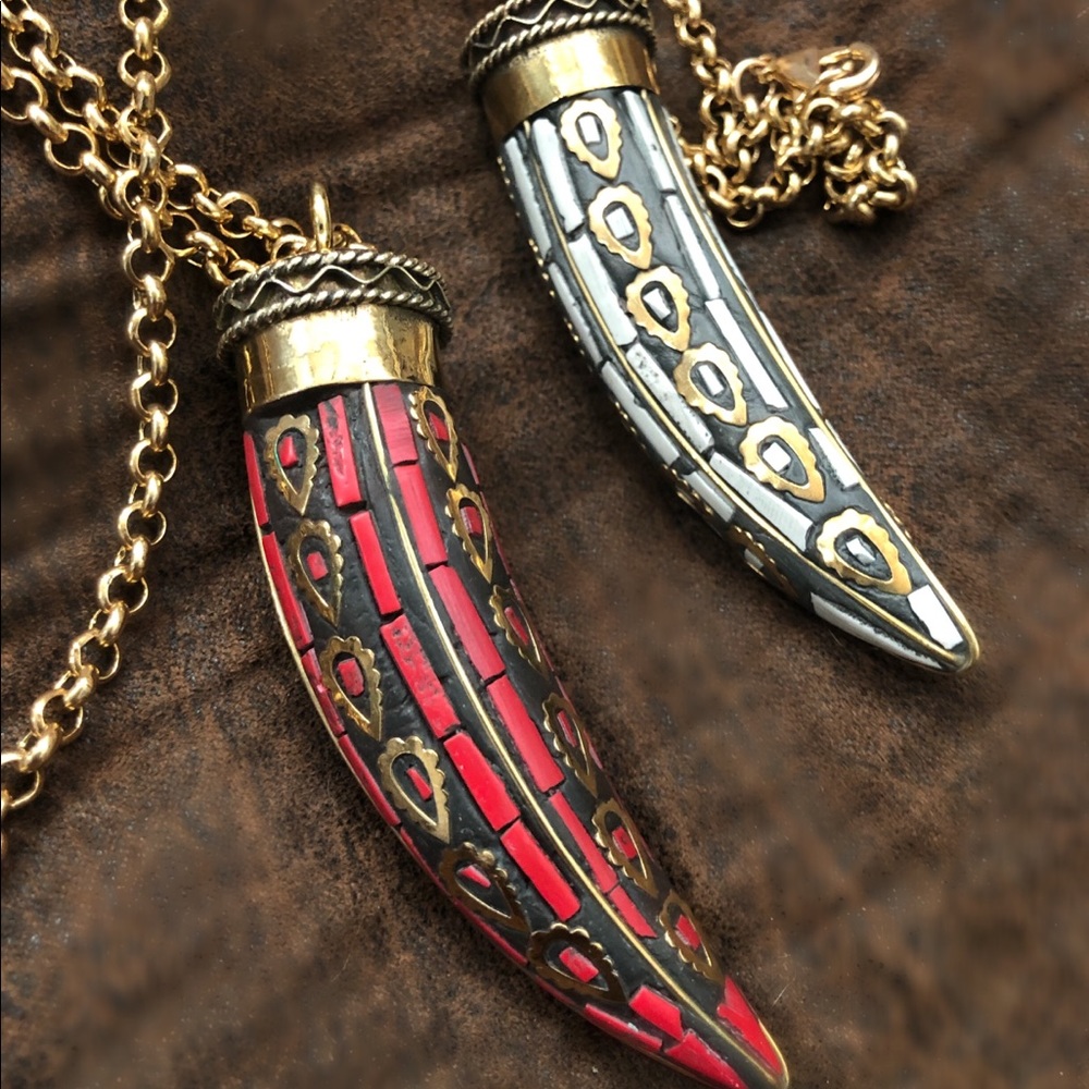 Authentic Tibetan wooden hand-painted tusks chain